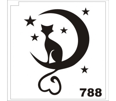 Трафарет для блеск-тату Кошка на луне 788